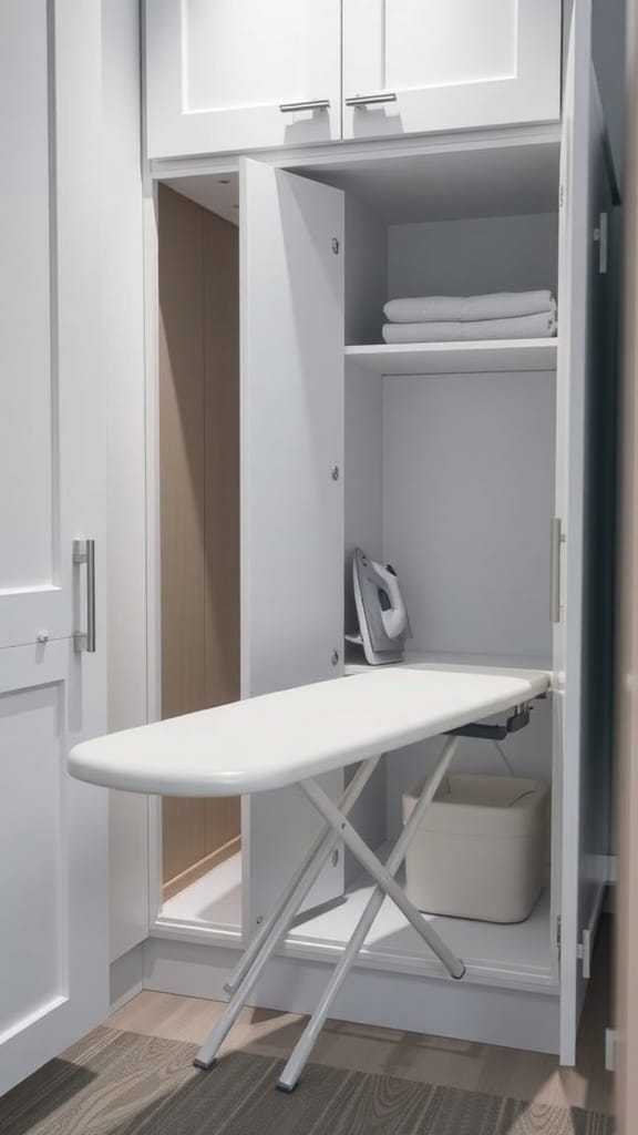 25 Creative Laundry Room Organizing Ideas to Maximize Space 9 A pull-out ironing board installed in a laundry room cabinet.