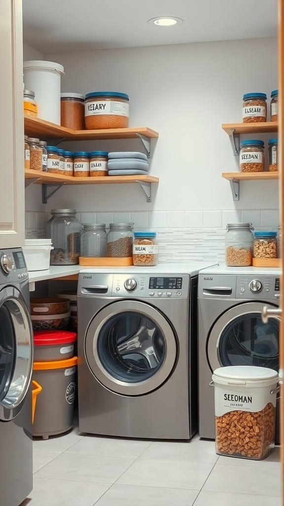 25 Creative Laundry Room Organizing Ideas to Maximize Space 3 Organized laundry room with labeled containers and shelves.