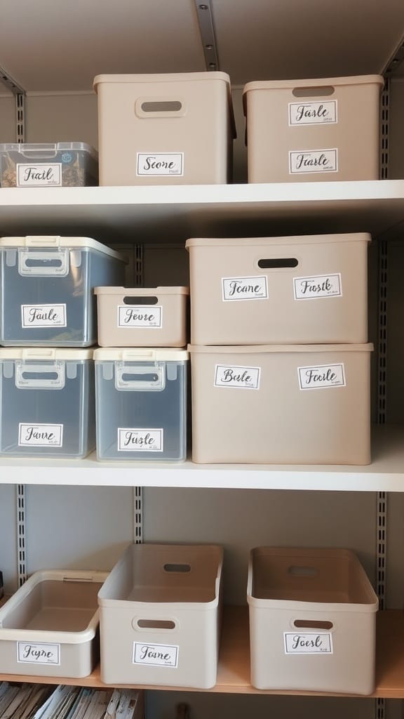 Dollar Store Organization Hacks That Actually Work: 23 Smart Storage Ideas 2 Organized shelves with labeled bins for easy identification
