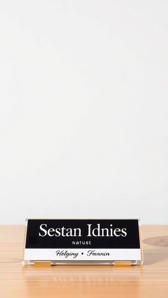 21 Creative Organization Ideas for Your School Office 2 A personalized name plate displaying the name 'Sestan Idnies' on a wooden desk.
