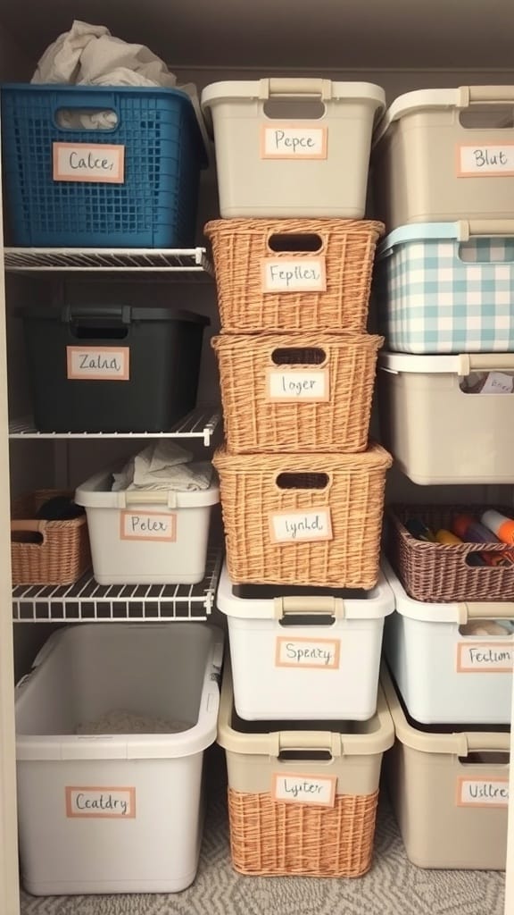 22 Genius Closet Organization Hacks You Need to Try 14 Organized closet with labeled bins and baskets