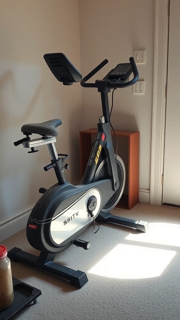 22 Things to Get Rid of for a Clutter-Free Home 2 A stationary exercise bike in a room, indicating unused exercise equipment.