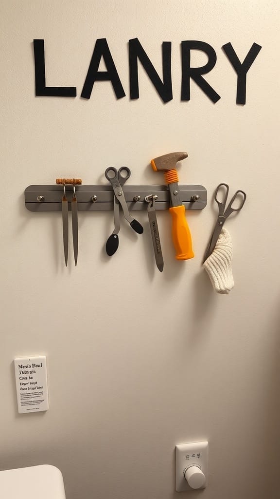 25 Creative Laundry Room Organizing Ideas to Maximize Space 13 A magnetic strip holding various small tools in a laundry room.