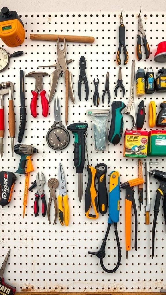 23 Clever and Affordable Organizing on a Budget Tips for a Tidy Home 16 A pegboard filled with various tools, organized with hooks for efficient storage.