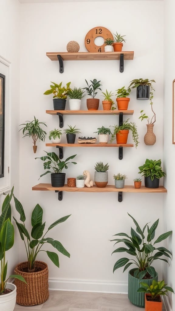 21 Clever Hidden Storage Ideas for a Clutter-Free Home 3 Wall-mounted shelves with various plants and decorative items