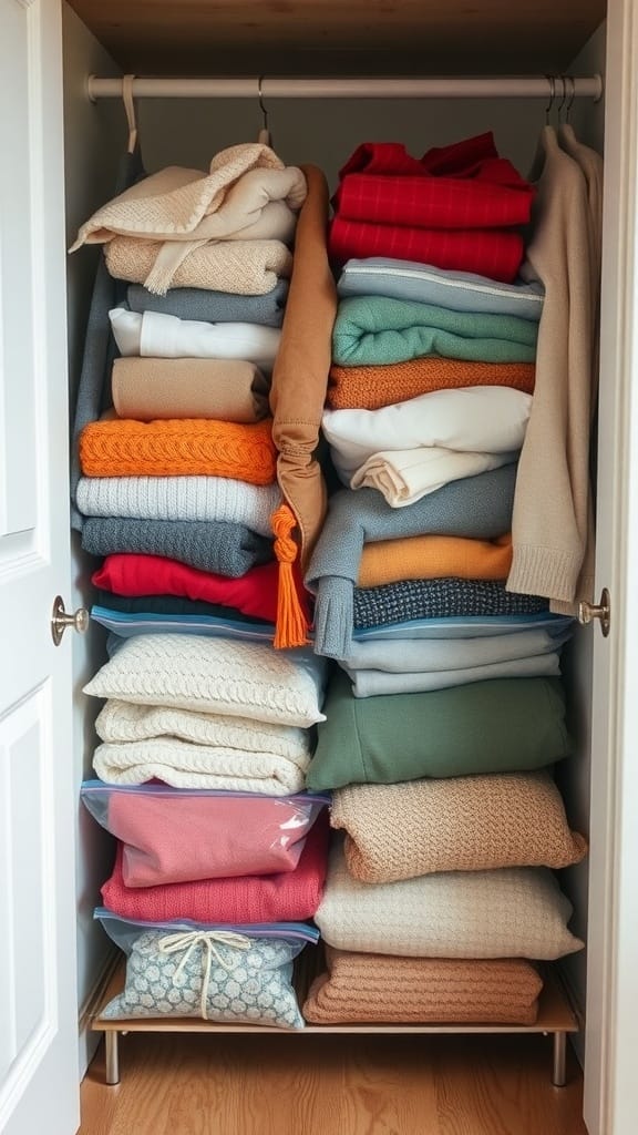 22 Genius Closet Organization Hacks You Need to Try 22 Organized closet with sweaters stored in vacuum bags