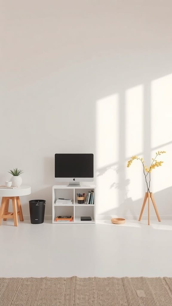 23 Clever and Affordable Organizing on a Budget Tips for a Tidy Home 23 A minimalist workspace featuring a computer, a small plant, and a few books on a clean desk.