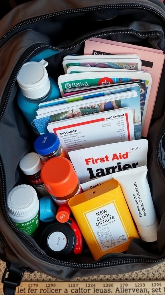Dollar Store Organization Hacks That Actually Work: 23 Smart Storage Ideas 18 A travel essentials kit organized in a bag, featuring toiletries, first aid supplies, and travel documents.