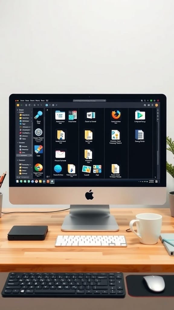 23 Clever and Affordable Organizing on a Budget Tips for a Tidy Home 22 A clean workspace with a computer showing organized digital files.