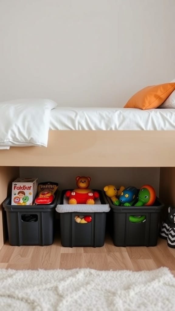 21 Creative Toy Storage Ideas for a Clutter-Free Playroom 2 Under-bed storage bins filled with toys, showcasing a neat and organized space.