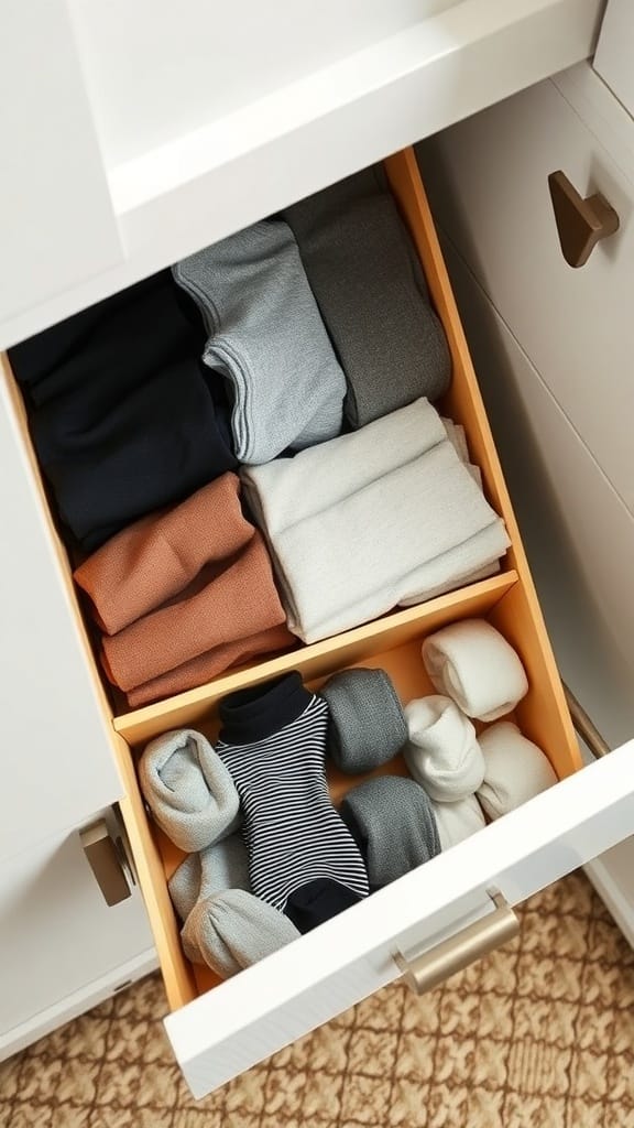 21 Brilliant Linen Closet Organizing Ideas for a Clutter-Free Home 13 An organized drawer with neatly folded underwear and socks, separated by dividers.