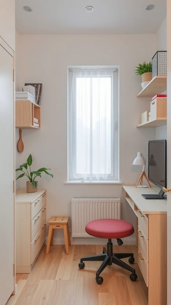 23 Clever and Affordable Organizing on a Budget Tips for a Tidy Home 7 Cozy small workspace with a desk, chair, and shelves for organization