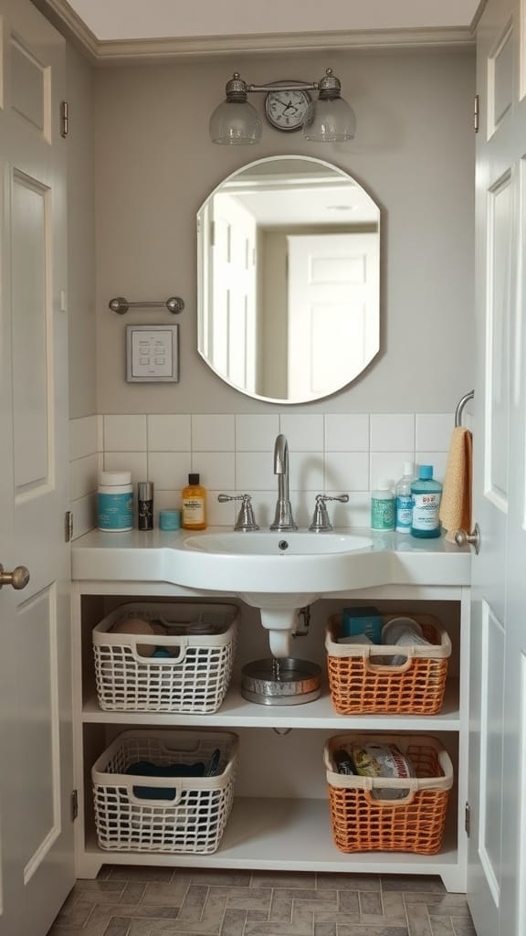 21 Clever Hidden Storage Ideas for a Clutter-Free Home 8 Organized under-sink bathroom storage with baskets and toiletries