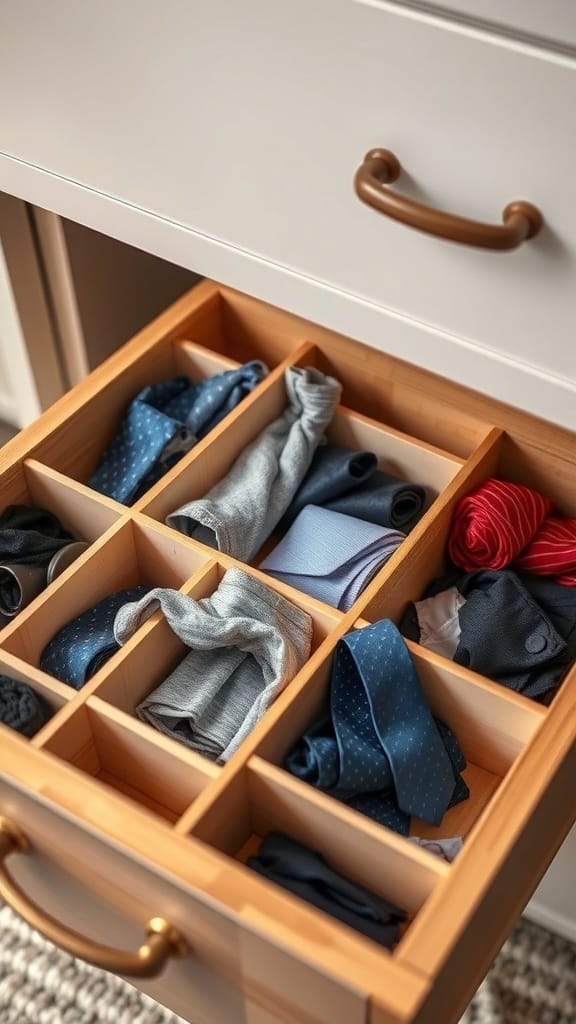 22 Genius Closet Organization Hacks You Need to Try 3 Neatly organized drawer with ties and accessories separated by dividers.