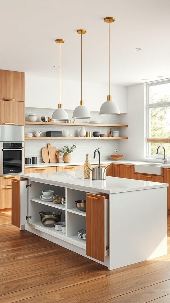 21 Clever Hidden Storage Ideas for a Clutter-Free Home 9 Stylish kitchen island with hidden cabinets and open shelves