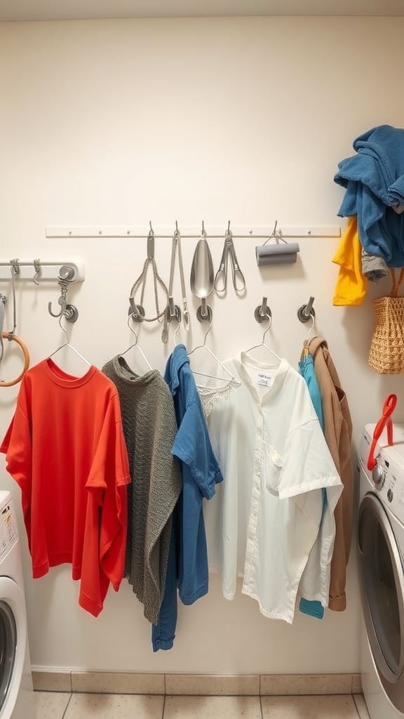 25 Creative Laundry Room Organizing Ideas to Maximize Space 5 Laundry room with clothes hanging on hooks for drying
