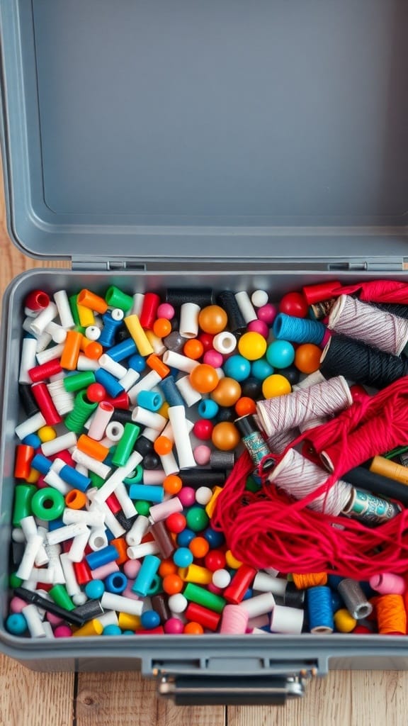 Dollar Store Organization Hacks That Actually Work: 23 Smart Storage Ideas 17 A tackle box filled with colorful beads, threads, and small objects, showcasing an organized storage solution.