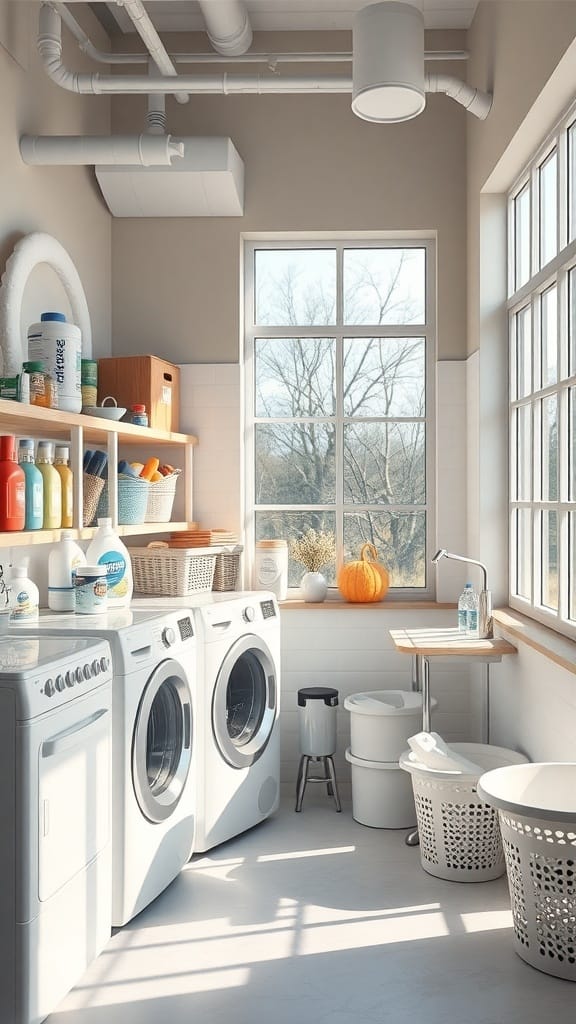 25 Creative Laundry Room Organizing Ideas to Maximize Space 23 Bright and organized laundry room with large windows and natural light.