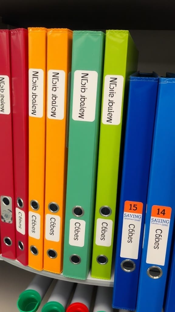 21 Creative Organization Ideas for Your School Office 6 Colorful binders organized on a shelf with labels