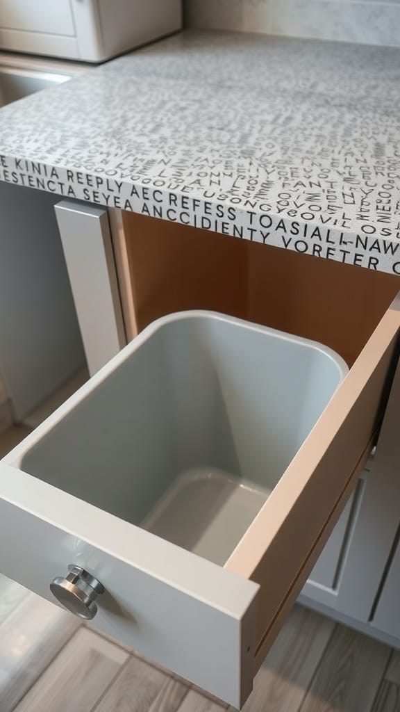 23 Brilliant Kitchen Drawer Organizing Ideas You Need to Try 10 A pull-out trash bin in a kitchen drawer.