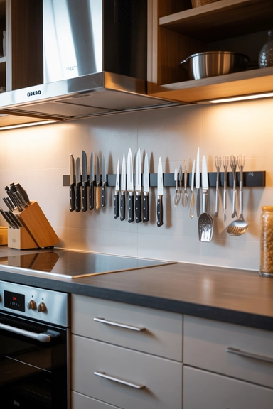 21 Smart Space Saving Kitchen Hacks That Reduce Daily Clutter 3 Magnetic Knife and Tool Strips to Clear Drawers