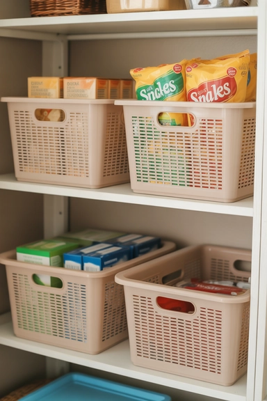 22 Dollar Store Pantry Organizing Ideas That Reduce Daily Clutter 3 Stackable Baskets to Use Vertical Shelf Space
