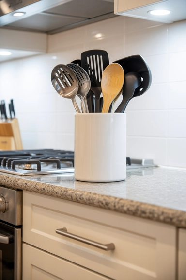 21 Smart Kitchen Counter Organization Ideas for Clear Surfaces 3 Vertical Utensil Holders That Reduce Drawer Dependence