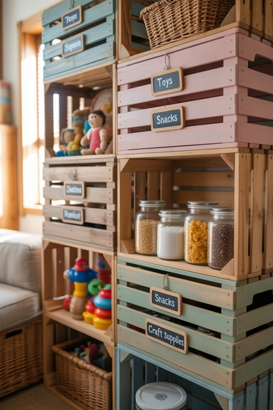 Repurposed Crate Storage for Modular Organization