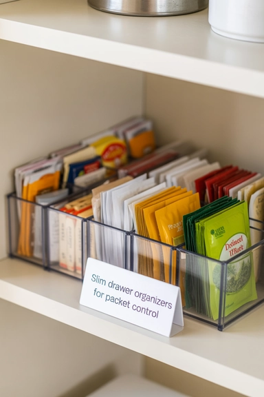 22 Dollar Store Pantry Organizing Ideas That Reduce Daily Clutter 6 Slim Drawer Organizers for Packet Control