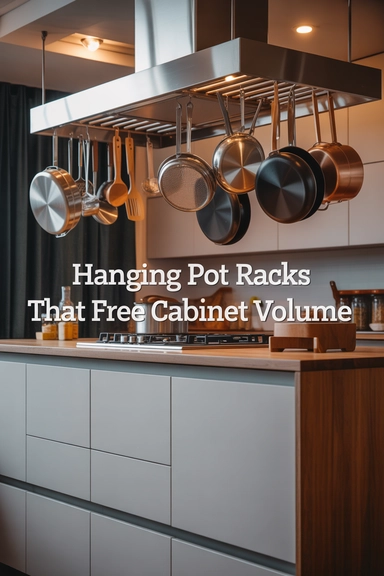 21 Smart Space Saving Kitchen Hacks That Reduce Daily Clutter 7 Hanging Pot Racks That Free Cabinet Volume