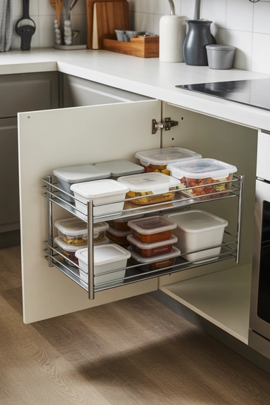 pull-Out Cabinet Shelves for Easy Container Access