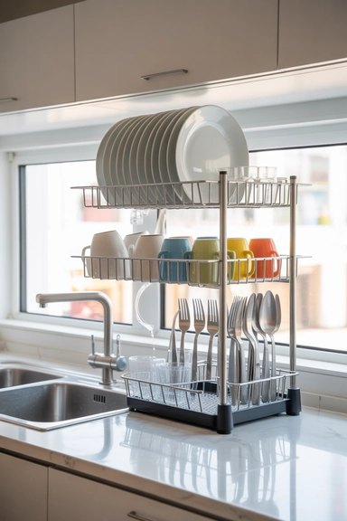 21 Smart Space Saving Kitchen Hacks That Reduce Daily Clutter 8 Tiered Dish Drying Racks That Compress Counter Use