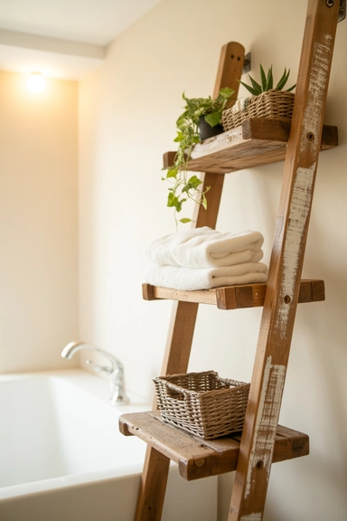 Reclaimed Ladder Shelf for Bathroom or Living Storage