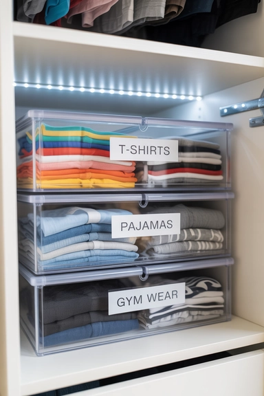 Stackable Drawer Bins for Folded Clothing Control