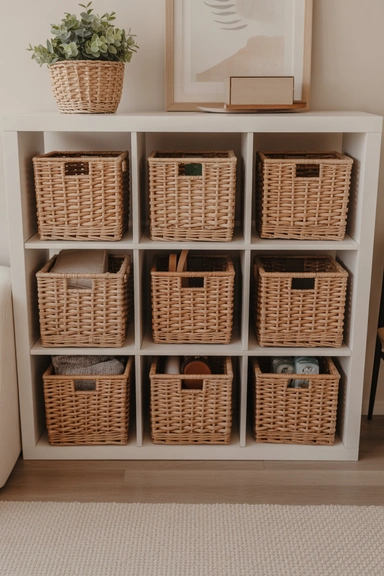 21 Cheap Basket Organizing Ideas That Tidy Your Home on a Budget 2 Matching Baskets That Instantly Reduce Visual Clutter