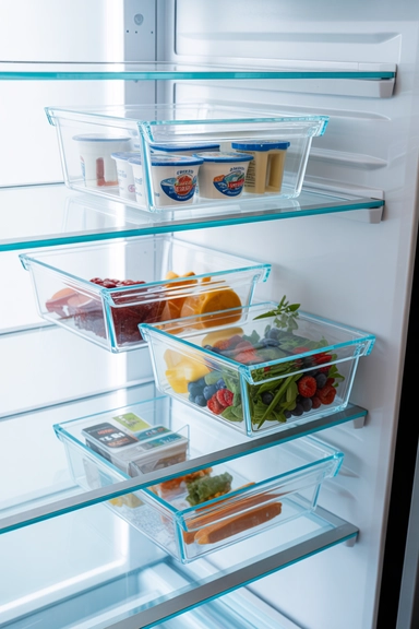 Use Clear Stackable Fridge Bins