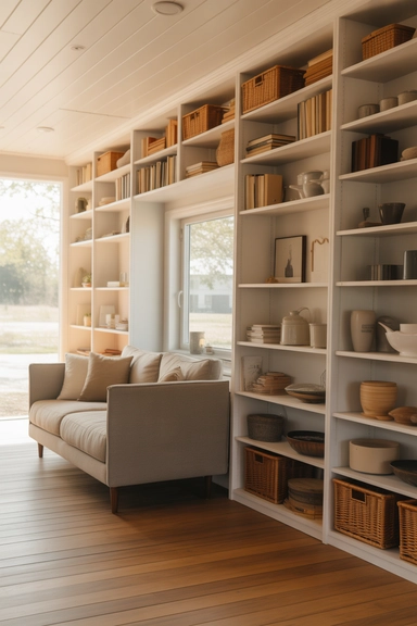 Floor-to-Ceiling Built-In Shelving That Replaces Bulky Furniture
