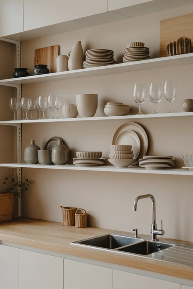 Open Kitchen Shelving Organization That Starts With Fewer Items
