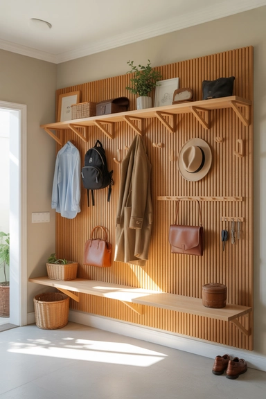 22 Vertical Storage Ideas That Reclaim Floor Space and Clear Visual Clutter 2 Tall Entry Peg Walls That Keep Daily Essentials Off the Floor
