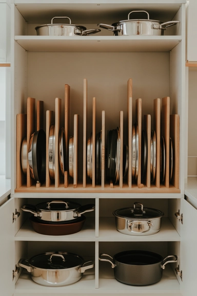 20 Lid Storage Hacks That Stop Cabinet Chaos 2 Vertical Lid Storage Using Adjustable Dividers