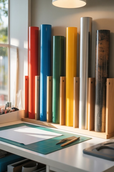 19 Cricut Organization Ideas That Keep Supplies Accessible 2 Vertical Storage for Vinyl Rolls
