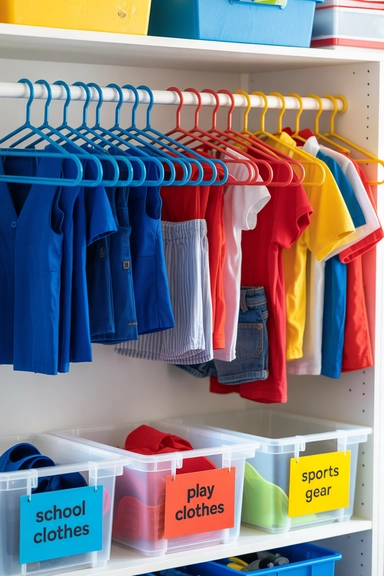 21 Kids Closet Organization Ideas That Keep Toys and Clothes Under Control 11 Color-Coded Zones for Easy Sorting