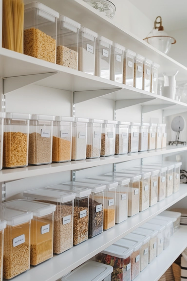 Incorporate IKEA 365+ Containers with Labeling for Clear Storage