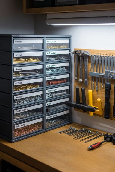 21 Smart Garage Organizing Ideas for a Clutter-Free Space 11 Labelled Hardware Drawer Units
