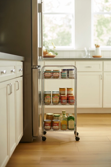 Slim Rolling Pantry Carts for Overflow Control