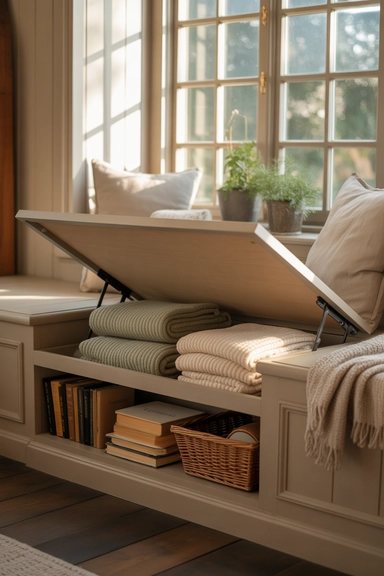 Under-Window Storage Benches for Dual Function
