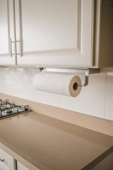21 Smart Kitchen Counter Organization Ideas for Clear Surfaces 11 Paper Towel Holders Mounted Off the Counter