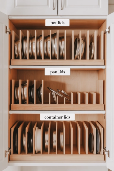 20 Lid Storage Hacks That Stop Cabinet Chaos 11 Grouping Lids by Size and Function