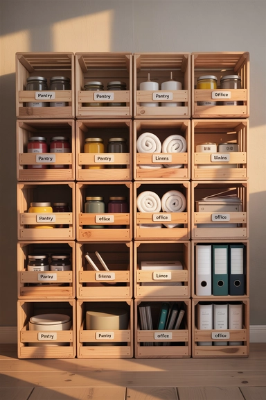 KNAGGLIG Wooden Boxes Stacked for Open Storage