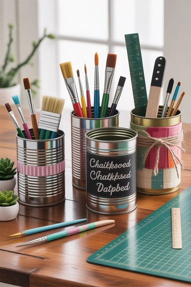 Repurposed Tin Cans for Brush and Tool Holders